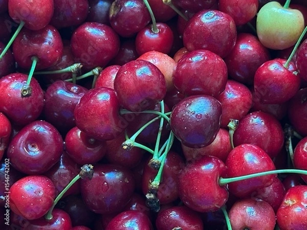 Obraz red cherries on the market