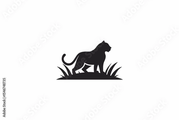 Fototapeta Graceful Panther Shadow in Minimalist Grass Design
