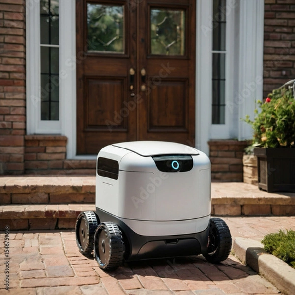 Obraz Smart Robot Delivering Package at Doorstep
