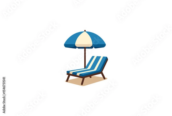 Obraz Vector illustration of a cartoon sun lounger with an umbrella	