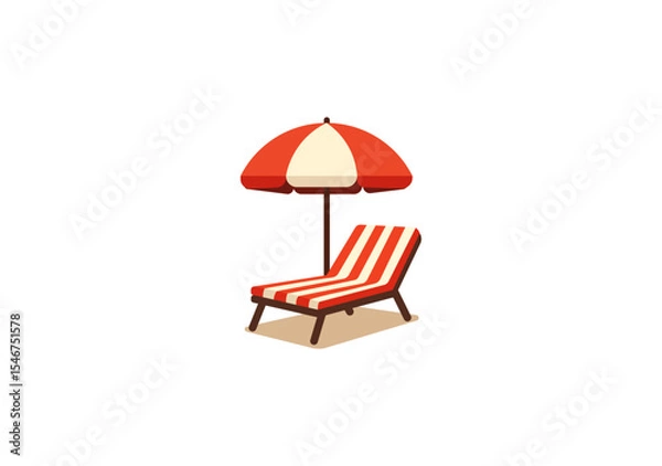 Obraz Vector illustration of a cartoon sun lounger with an umbrella