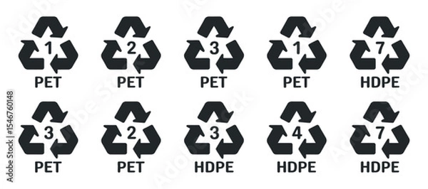 Fototapeta Set of Recycling Symbols for Different Plastic Types