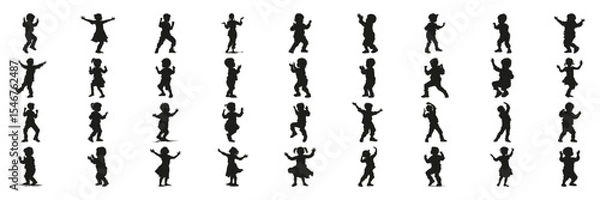 Fototapeta Children Dancing Silhouette Set. Playful Movement And Joyful Expression Symbol Collection. Educational And Recreational Use. Isolated Vector Illustration