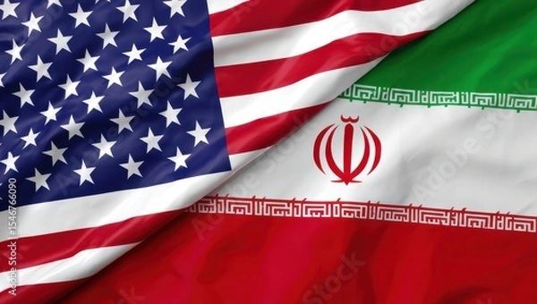 Obraz The american and iranian flags combined symbolizing diplomatic relations or conflict