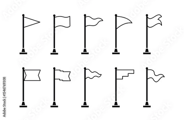 Fototapeta set 10 Collection of flag and pennant icons with poles for start, end, banner, location, pin destination map pictograms in monoline style . part 4