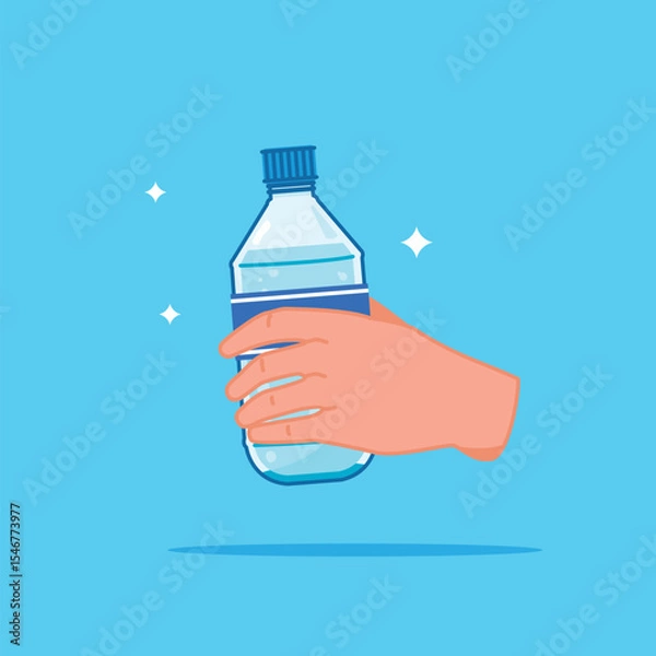 Fototapeta Handheld plastic water bottle with a lid, healthy blue drinking water packed in a standard 380ml capacity