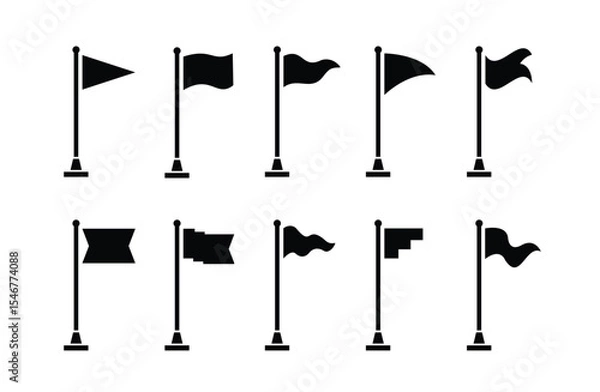 Fototapeta Collection of flag and pennant icons with poles for start, end, banner, location, pin destination map pictograms. part 3