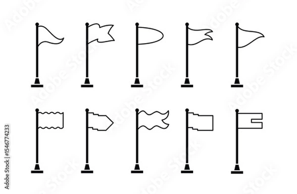 Fototapeta set 10 Collection of flag and pennant icons with poles for start, end, banner, location, pin destination map pictograms in monoline style . part 3