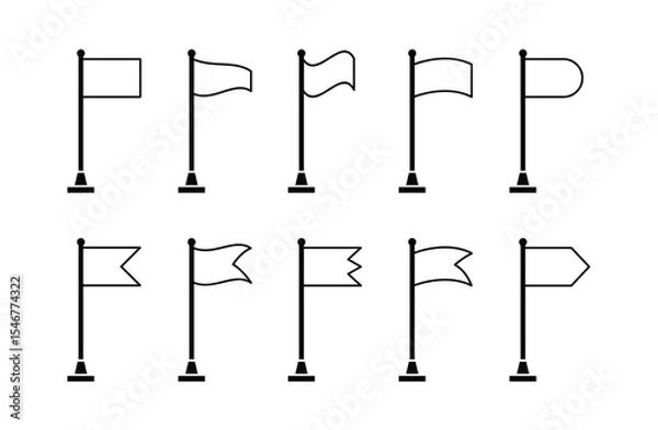 Obraz set 10 Collection of flag and pennant icons with poles for start, end, banner, location, pin destination map pictograms in monoline style . part 1