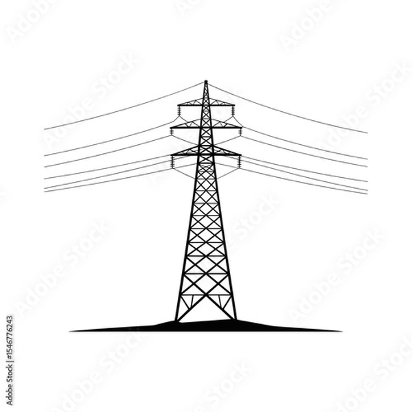 Fototapeta Power Transmission Tower Silhouette: A stark silhouette of a high-voltage power transmission tower stands against a backdrop, symbolizing energy and modern infrastructure.