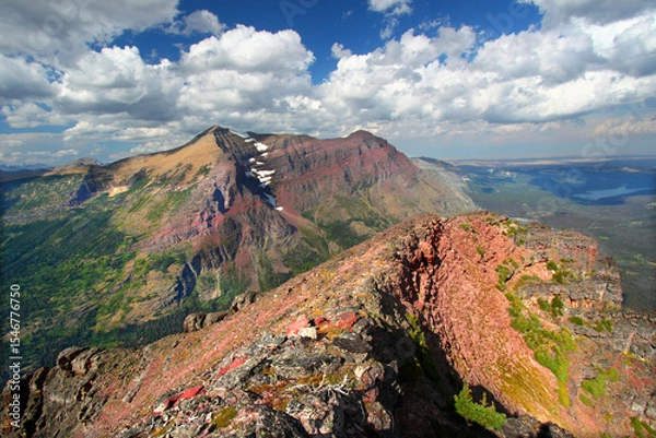 Obraz Mountaintop view of rugged alpine scenery in Glacier National Park