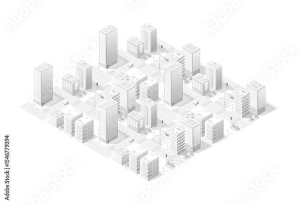 Fototapeta Modern city center with skyscrapers, streets and trees forming