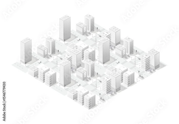 Fototapeta Modern city center with skyscrapers, streets and trees forming