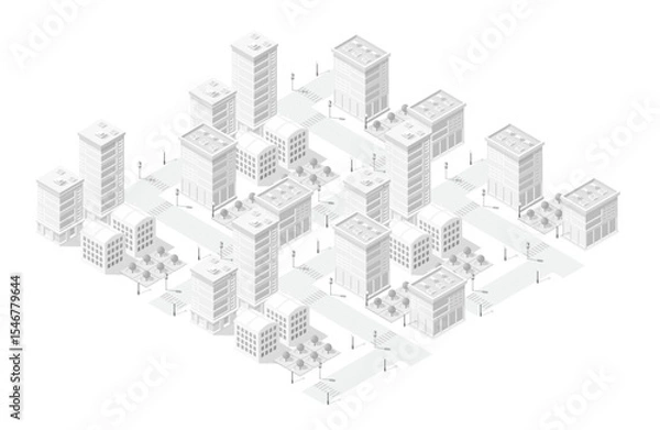 Fototapeta Modern city center with skyscrapers, streets and trees forming