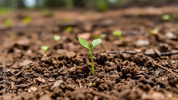 Obraz Seedling Emerging from Rich Earth — Macro Nature Shot