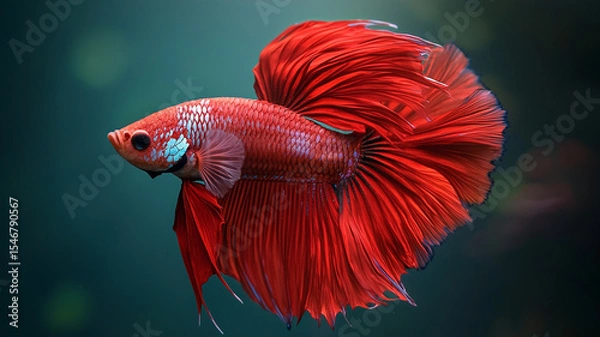 Fototapeta The beautiful moving moment of yellow half moon siamese betta fish or dumbo betta splendens fighting fish in thailand on isolated black background. Thailand called Pla-kad or big ear fish