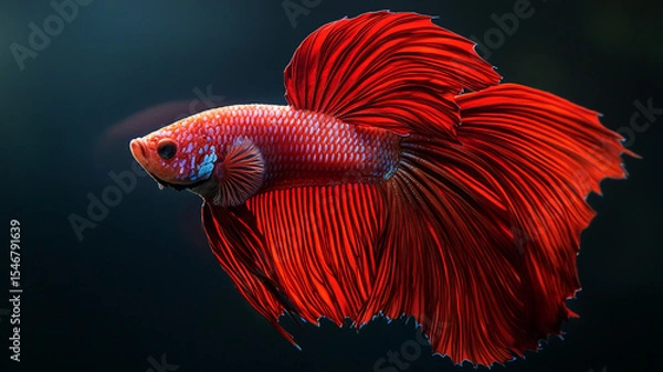 Fototapeta The beautiful moving moment of yellow half moon siamese betta fish or dumbo betta splendens fighting fish in thailand on isolated black background. Thailand called Pla-kad or big ear fish