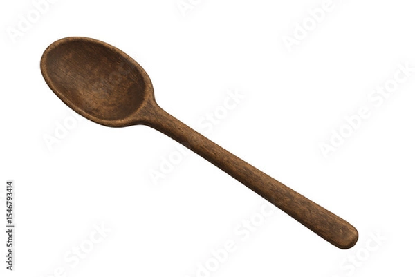 Obraz Rustic wooden spoon lying flat, highlighting natural texture against clean transparent backdrop for culinary design needs