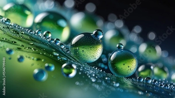 Fototapeta Microscopic View of Glowing Micelle Drops in Suspension, Science Macro Background