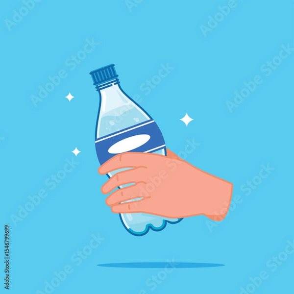 Fototapeta Handheld plastic water bottle, healthy blue drinking water packed in standard 400ml capacity with bottom serrations