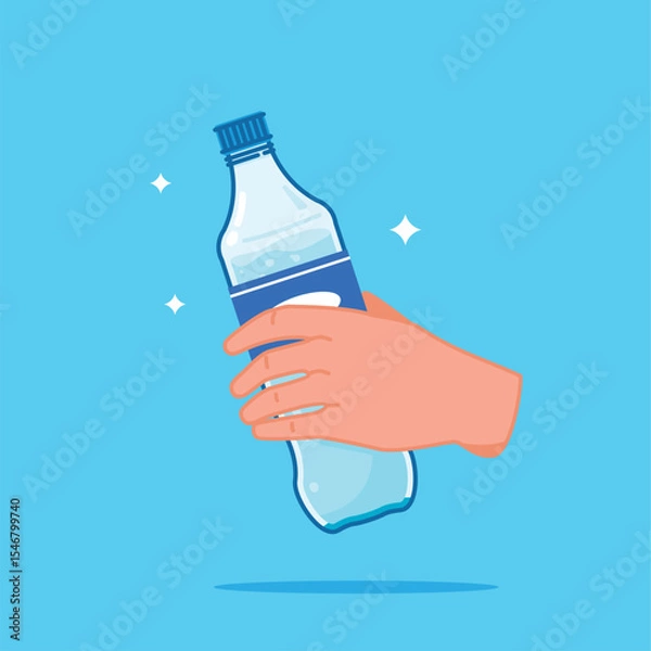 Fototapeta handheld plastic water bottle, healthy blue drinking water packed in standard 600ml capacity
