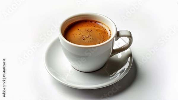 Fototapeta A single cup of aromatic espresso coffee sits isolated on a white background. The image is suitable for illustrating coffee concepts and beverage themes.
