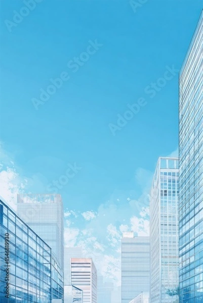 Fototapeta Modern High-Rise Skyscrapers Under a Clear Blue Sky in a Cityscape View