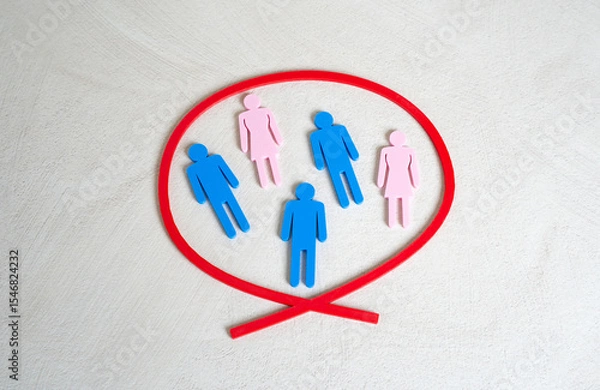Fototapeta People are circled in red. Selection, exclusion, or targeted focus within a group. Control measures, identity, or behavioral analysis.