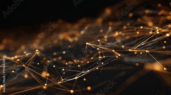 Fototapeta Abstract network connection background with golden nodes and lines for technology design 100