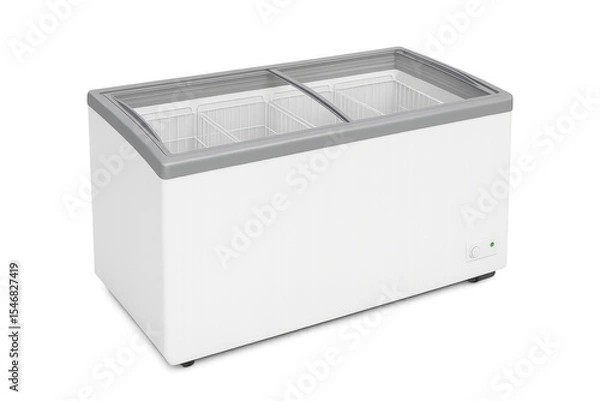 Obraz White commercial ice cream display freezer with transparent lid on transparent background