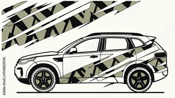 Obraz Modern Camouflage SUV Car Wrap Design  Geometric Camo Pattern