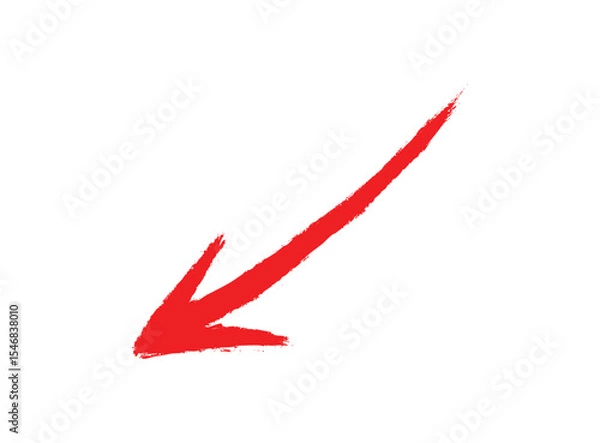 Fototapeta A red arrow marker is isolated on a transparent background. Hand-drawn red arrow icon. 