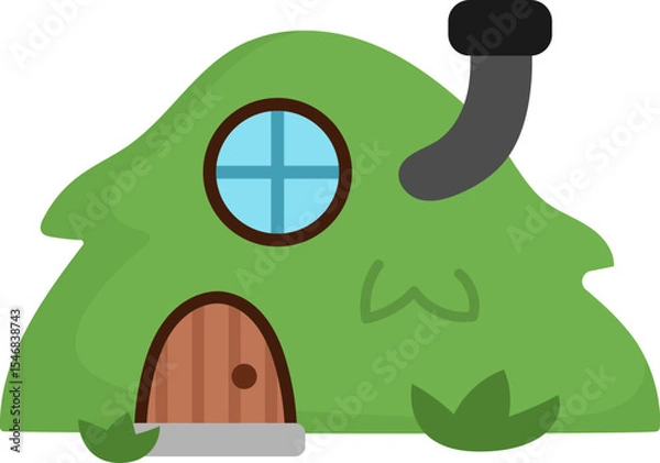 Fototapeta Vector little dwarf house shaped as green hill with chimney. Tiny gnome home clipart. Fantasy forest or woodland cottage illustration. Magic fairytale dwelling icon isolated on white background