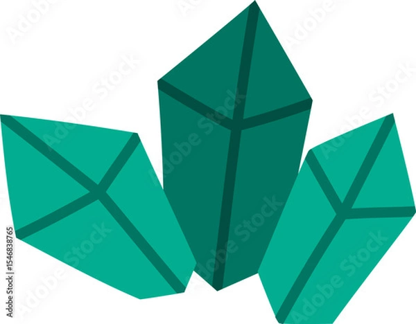 Fototapeta Vector flat style green crystals. Dwarf or gnome treasures concept. Emerald gemstone icon. Magic or fairytale precious stone isolated on white background