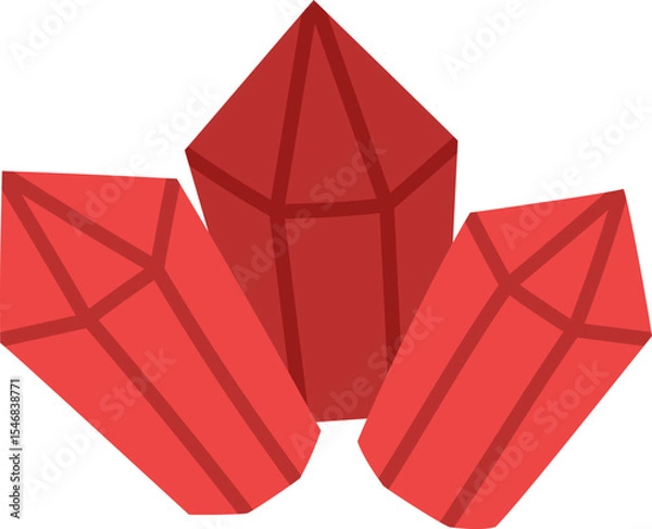 Fototapeta Vector flat style red crystals. Dwarf or gnome treasures concept. Ruby gemstone icon. Magic or fairytale precious stone isolated on white background