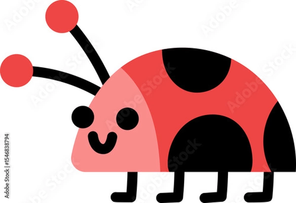 Fototapeta Vector smiling ladybird icon. Magic creature clipart. Cute fairytale character. Woodland fantasy ladybug insect. Forest fairy tale illustration isolated on white background