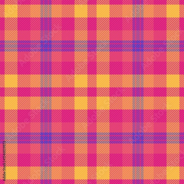 Fototapeta Vibrant pink, orange, and blue plaid pattern.  Perfect for textile design, fashion, and website backgrounds. This cheerful, geometric textile design evokes feelings of warmth and energy.