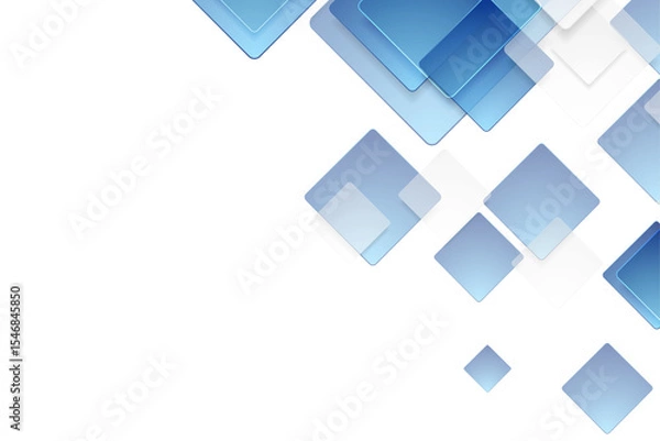 Fototapeta Abstract geometric background with overlapping blue and white square shapes on black