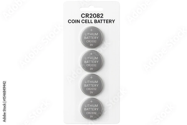 Obraz Lithium button cell batteries cr2032 and cr2332 in blister pack on transparent background