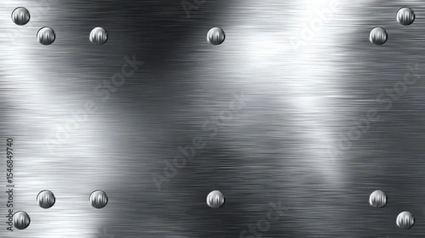 Fototapeta Brushed metal texture background with rivets for industrial design and modern look and feel effect