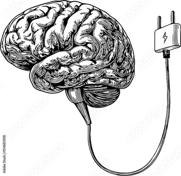 Obraz Human brain plugged into power source illustration