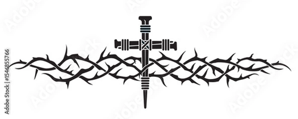 Fototapeta jesus thorn crown, cross and nails isolated on white background