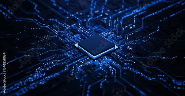 Fototapeta Processor chip on circuit board with copy space for design