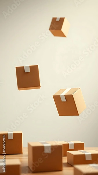 Obraz Floating Kraft Boxes Minimal Product Packaging Concept vertical