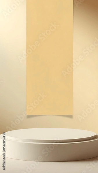 Obraz Floating Beige Paper Tube blank mockup Above Matte Platform vertical