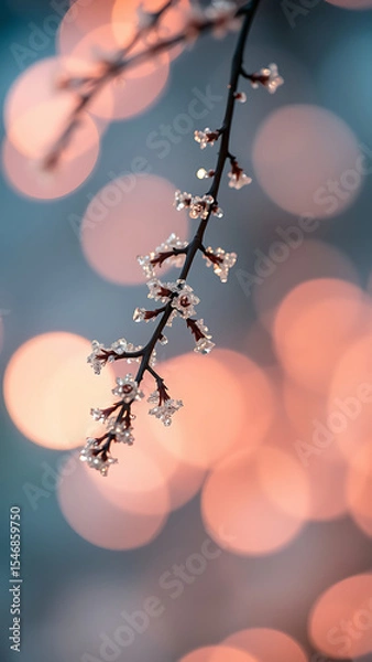 Obraz Closeup of Sparkling Glitter Branch with Pastel Bokeh Lights vertical