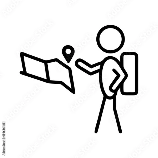Fototapeta Guide with map and backpack pointing the way on transparent background