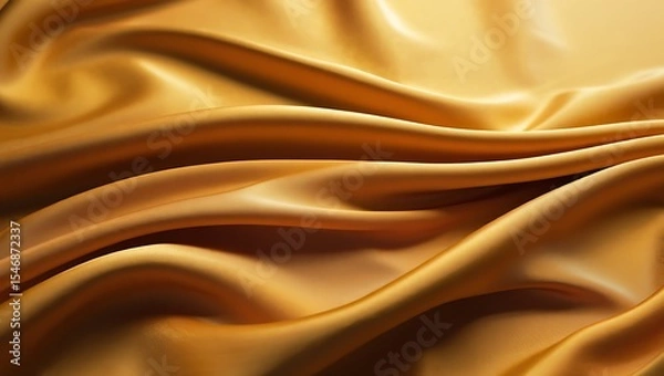 Fototapeta Luxurious Golden Silk Fabric Texture Draped Waves and Smooth Surface