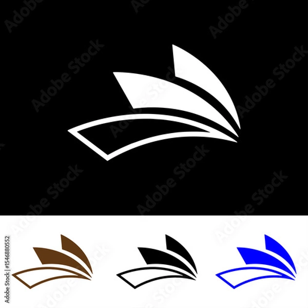 Fototapeta Abstract curved shapes in white black brown and blue color variations on white background