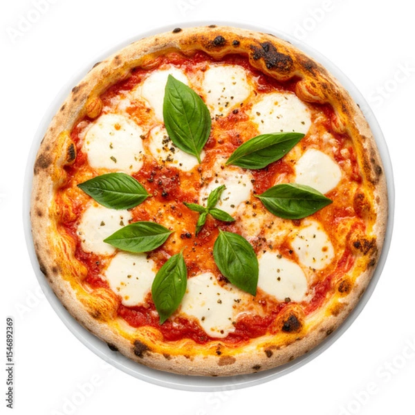 Fototapeta Top view of Neapolitan pizza, Italy in plate  isolated on transparent background, object, cut out